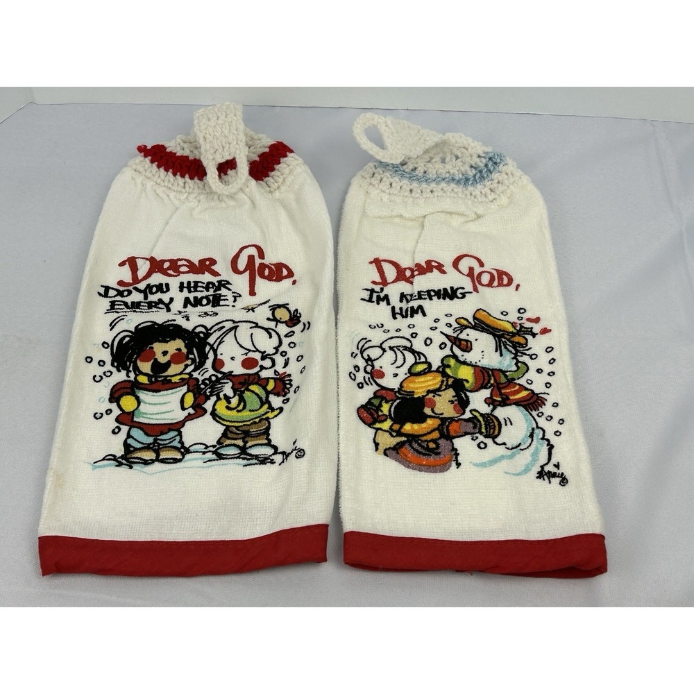 Dear God Hanging Kitchen Towels Set 2 Crochet Top‎ 2008 Cute Cottage Decor